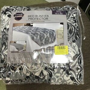 Couch Guard bed runner protector Quit & Reversible King 30x96 French Damask Grey